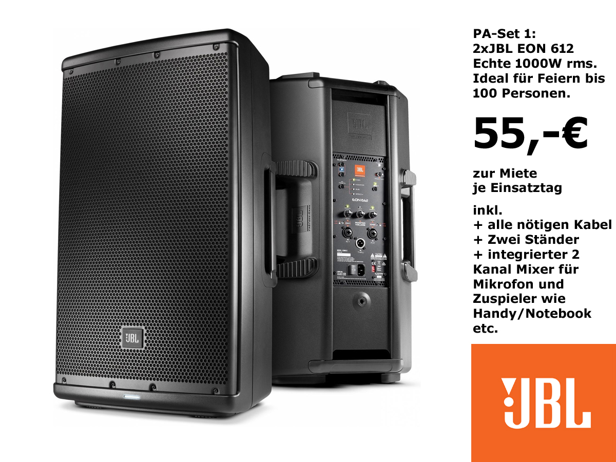PA-Set 1 FireFront JBL Aktivlautsprecher Mieten Musikanlage_Hochzeit_Party_Berlin_JBL